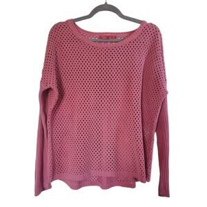 prAna Parker Sweater Open Knit Organic Cotton Pink Long Sleeve Pullover Sz Large